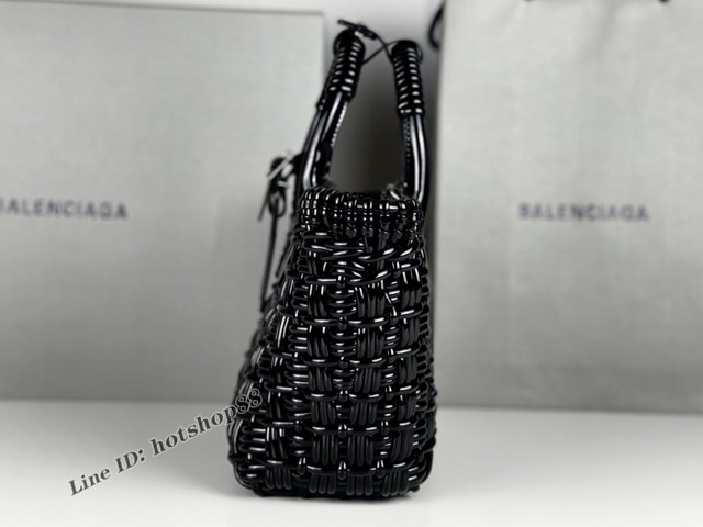 Balenciaga專櫃爆款漆面人造皮革編織敞口托特包 巴黎世家中號Bistro菜籃子包 款號：080807 fyj1269